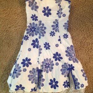 White and Blue Floral Special Event Dress